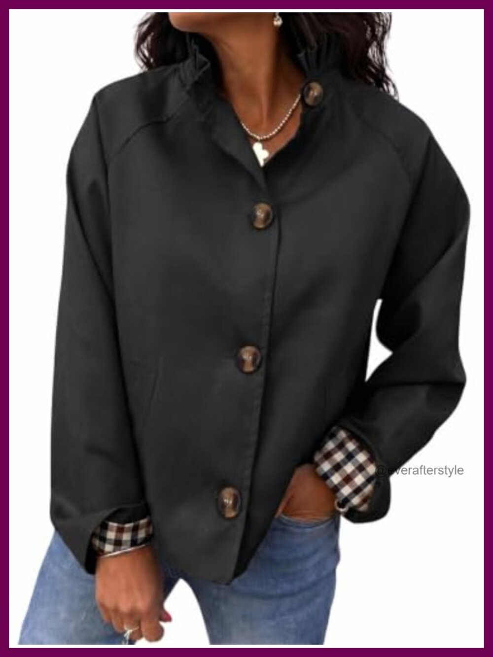 Ruffle Collar Cropped Trench Coat Single Breasted Plaid Cuff Jacket